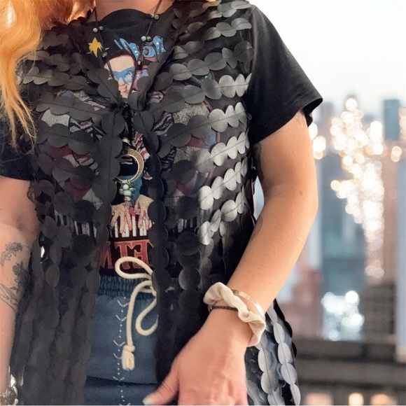 VTG Just B Black Sheer Scalloped Vest Medium Grunge 90s - Picture 4 of 8